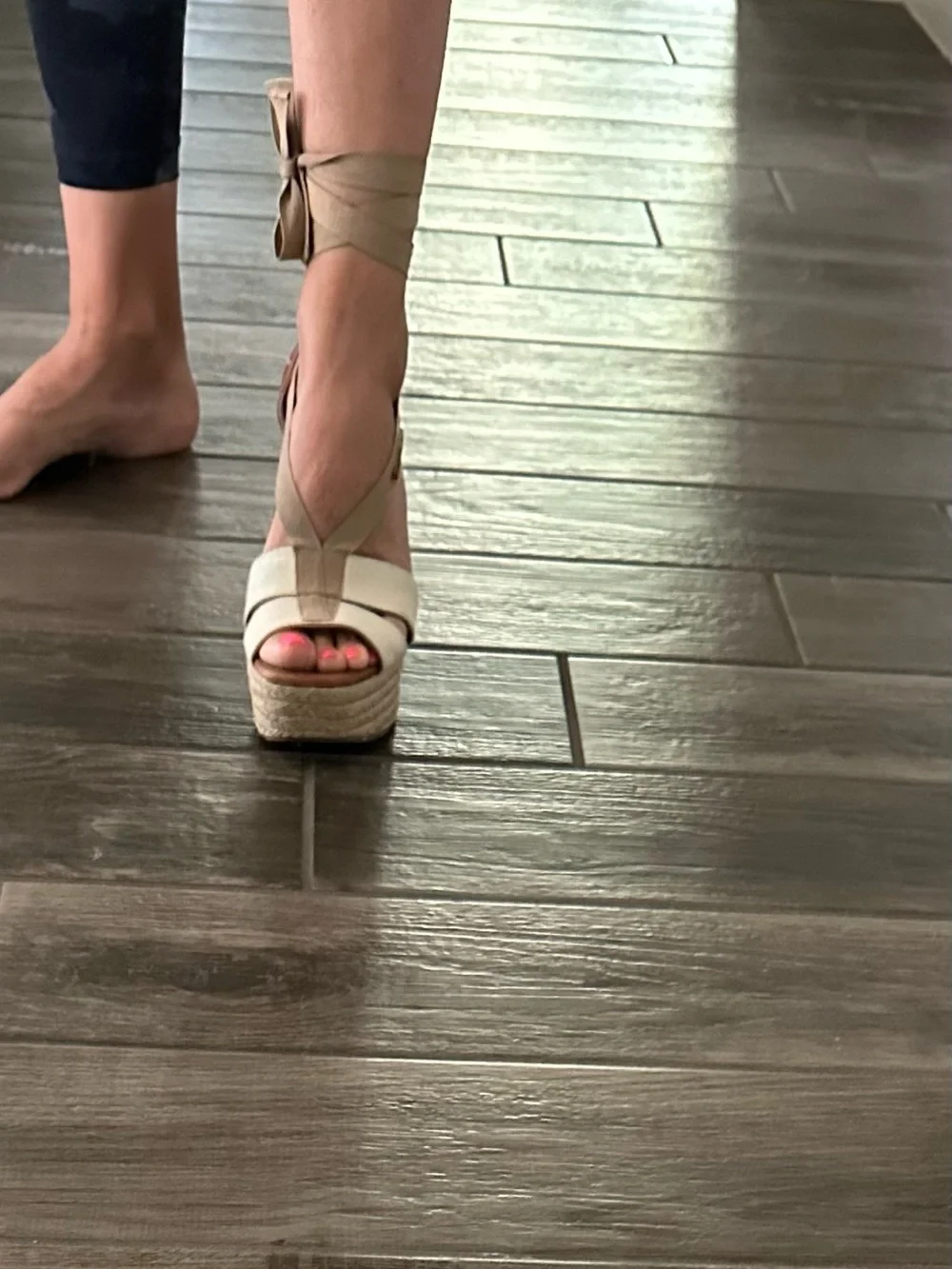 MICHAEL Michael Kors Beige and Brown Wedge Espadrille Sandals with Ankle Wrap